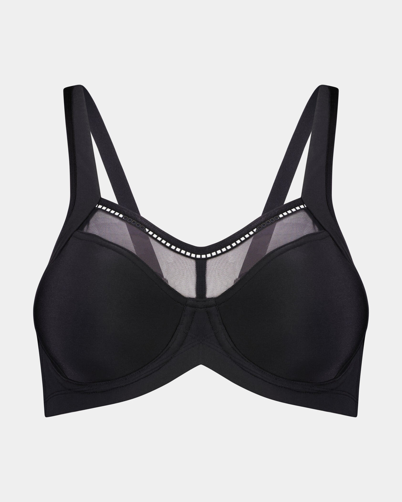 Bendon Sport Underwire Bra in BLACK/SILVER. Flat lay front view