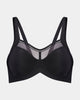 Bendon Sport Underwire Bra in BLACK/SILVER. Flat lay front view