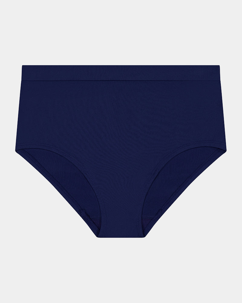 Seamless Soft Full Brief in Medieval Blue. Flat lay front view