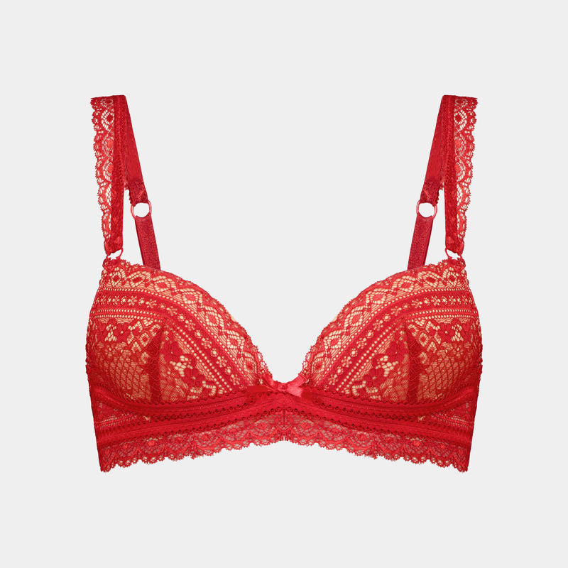 Gia Push Up Bra in CHILI PEPPER. Flat lay front view