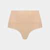 Medium Control Thong in CARAMEL. Flat lay front view