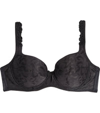 Damask Contour Bra in BLACK. Flat lay front view