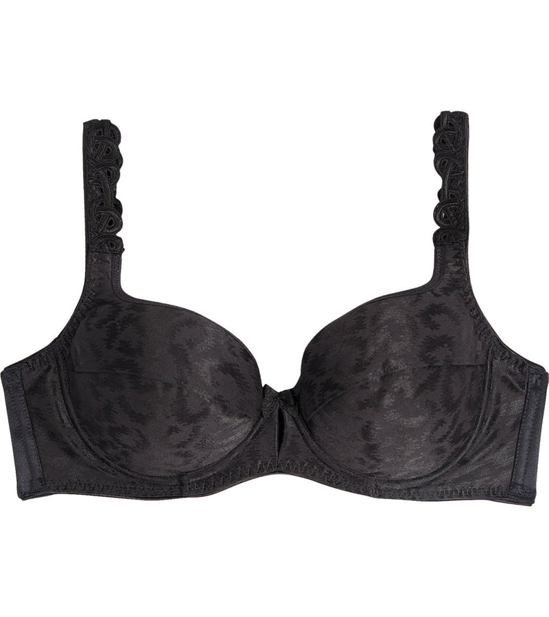 Damask Contour Bra in BLACK. Flat lay front view