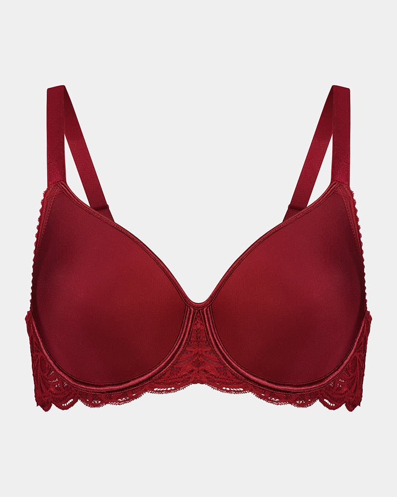 Lace Perfect Contour Bra in BIKING RED. Flat lay front view