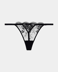 Romilly Thong in BLACK. Flat lay front view