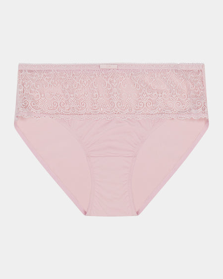Graceful Lace High Cut Brief in PALE LILAC. Flat lay front view
