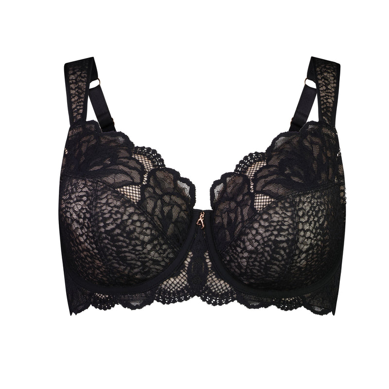 Midnight Express Underwire Bra in BLACK. Flat lay front view