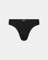 Cotton Stretch Mens Thong in BLACK. Flat lay front view