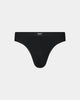 Cotton Stretch Mens Thong in BLACK. Flat lay front view