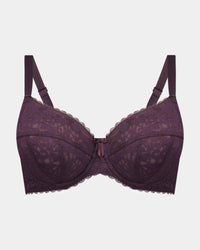 Hazel Underwire Bra in PLUM PERFECT. Flat lay front view