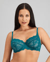 Model wears My Fit Lace Underwire Bra in EVERGLADE. On body front view