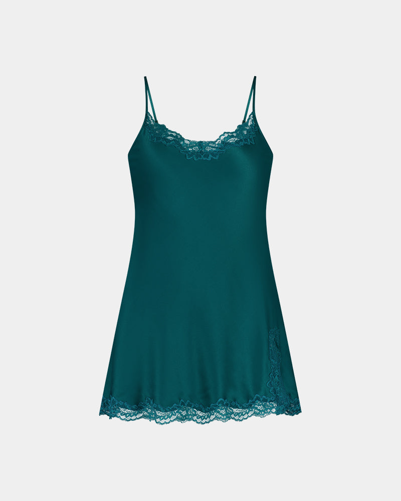 Sleigh The Night Chemise in EVERGLADE. Flat lay front view