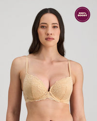 Model wears My Fit Lace Push Up Bra in FRAPPE. On body front view
