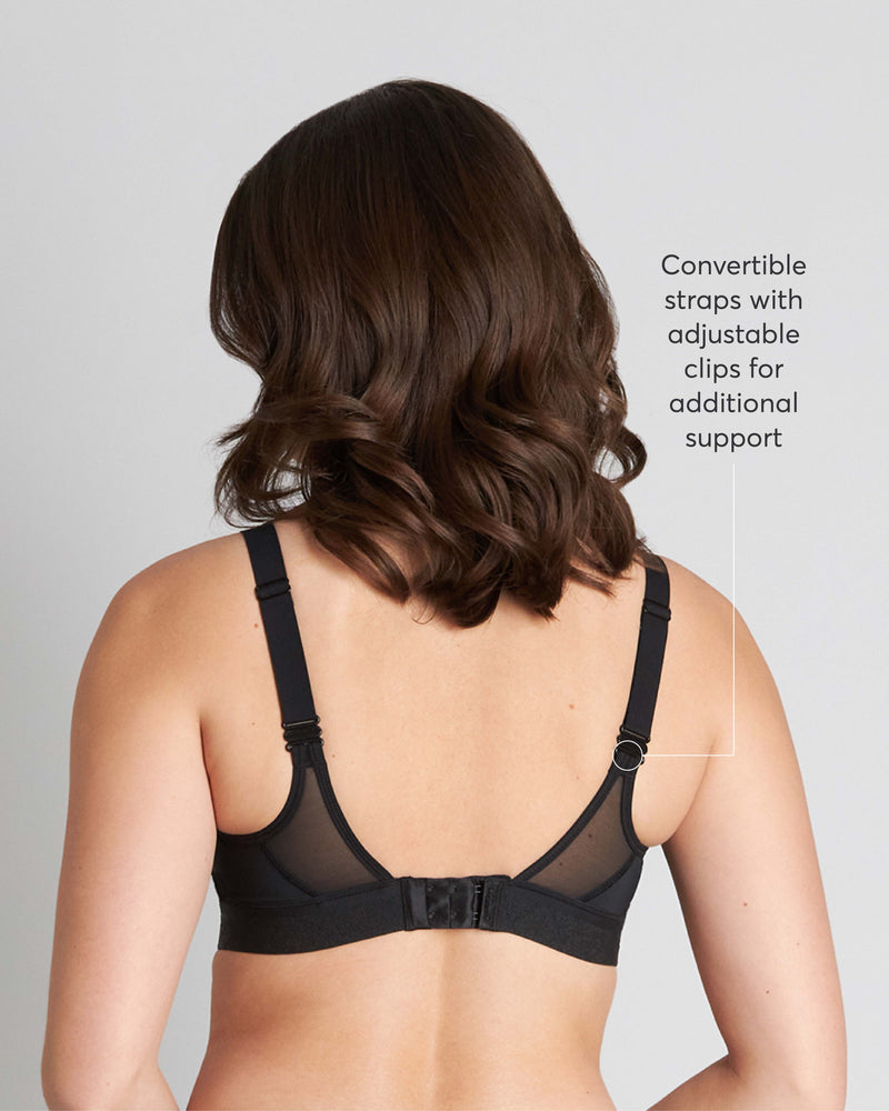 Model wears Bendon Breathe Contour Bra in BLACK. On body back view