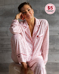 Hearts In Cabana Long Sleeve Pj Top in MINI HEART PRINT. Feature shot