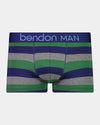 Rugby Stripe Mens Trunk in FOLIAGE GREEN/MEDEIVAL BLUE/MARLE. Flat lay front view
