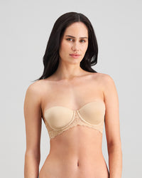 Bendon Bare Lace Back Strapless Bra in LATTE. Feature shot