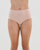Model wears Cotton And Lace Full Brief in LATTE. On body front view