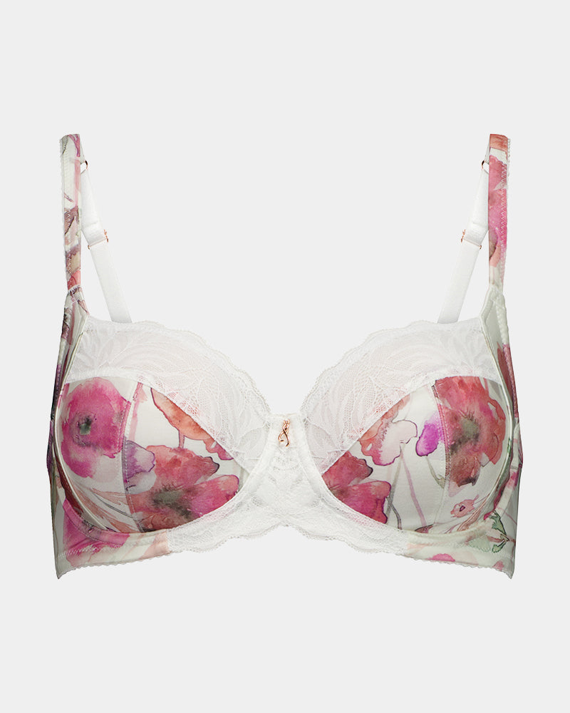 Hypnotise Underwire Bra in WATERCOLOUR PRINT. Flat lay front view