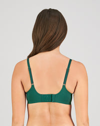 Model wears Comfit Collection Contour Bra in RAIN FOREST. On body back view