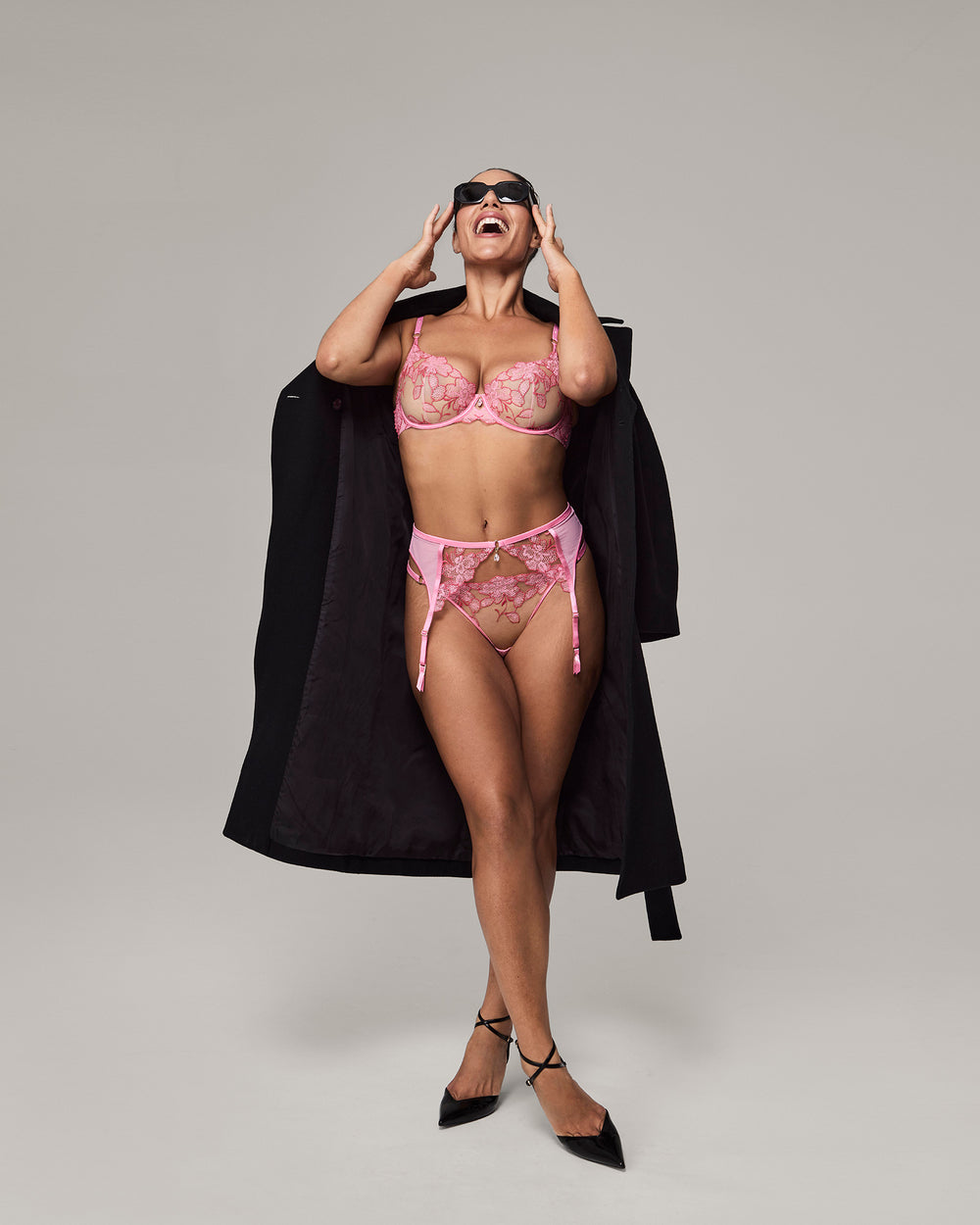 Josephine Suspender in SACHET PINK. Feature shot