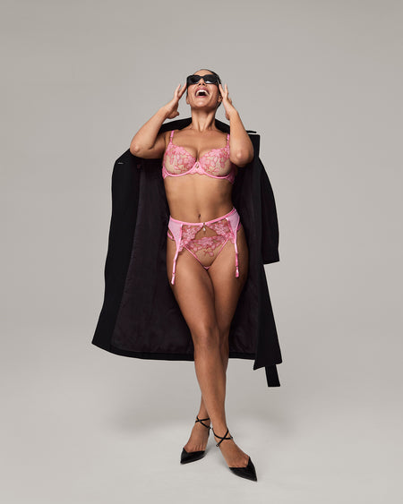 Josephine Suspender in SACHET PINK. Feature shot