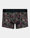 Retros Print Mens Trunk in PLUM MORRIS PRINT. Flat lay front view