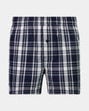 Lounge Boxer in BLUE WING TEAL CHECK. Flat lay front view