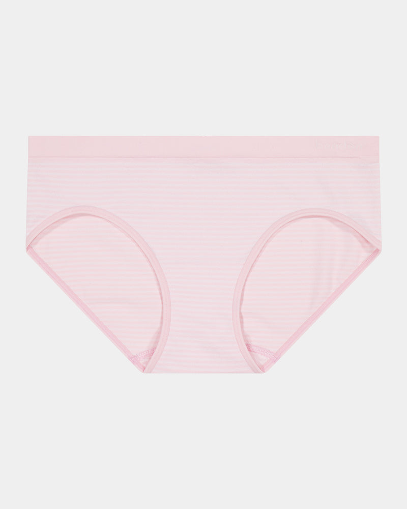 Simply Seamless Boyshort in ICY PINK/WHITE STRIPE. Flat lay front view