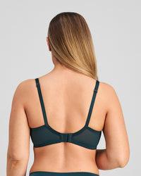 Model wears Felicia Underwire Bra in PONDEROSA PINE. On body back view