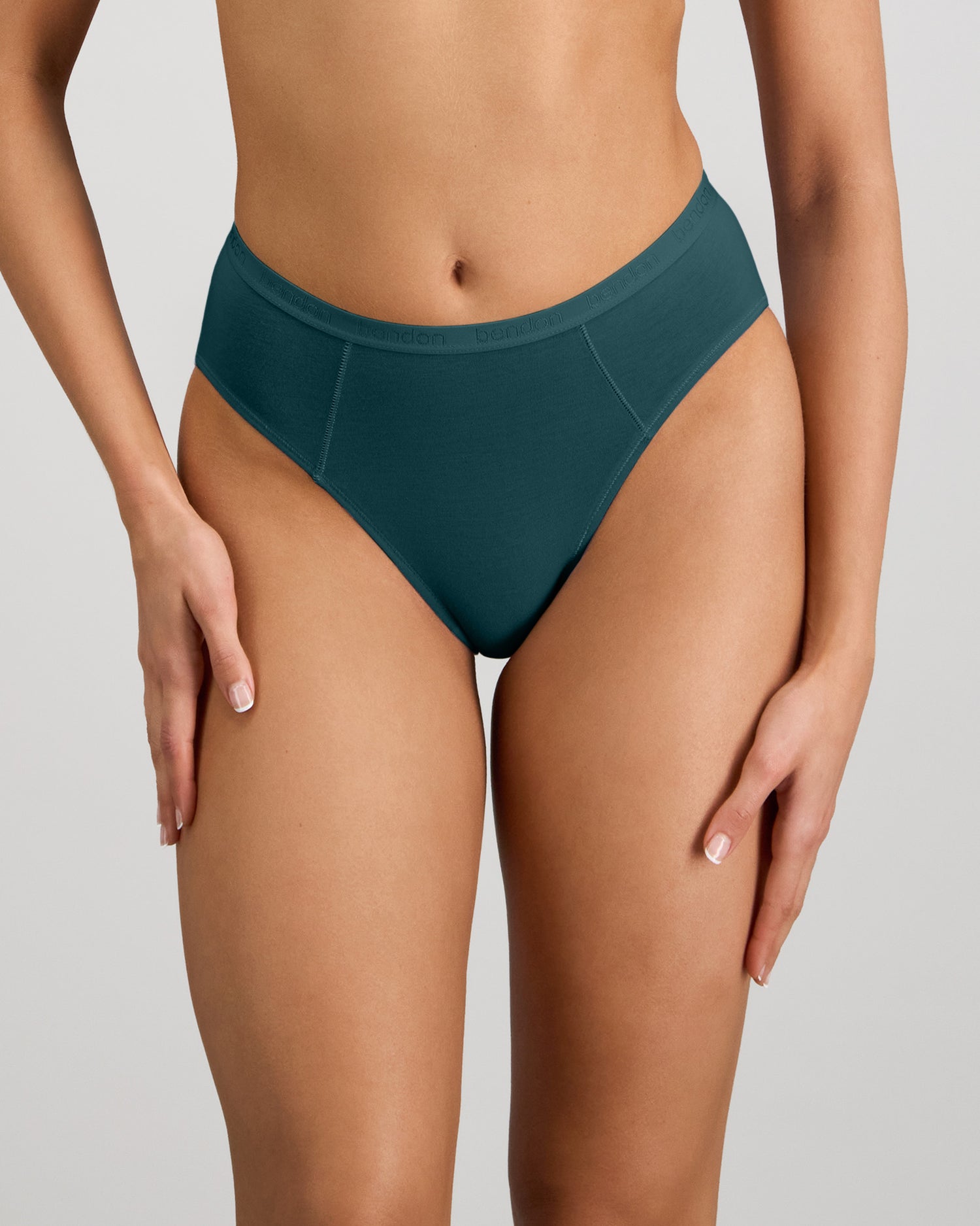 Model wears Body Cotton Bikini in MEDITERRANEA. On body front view