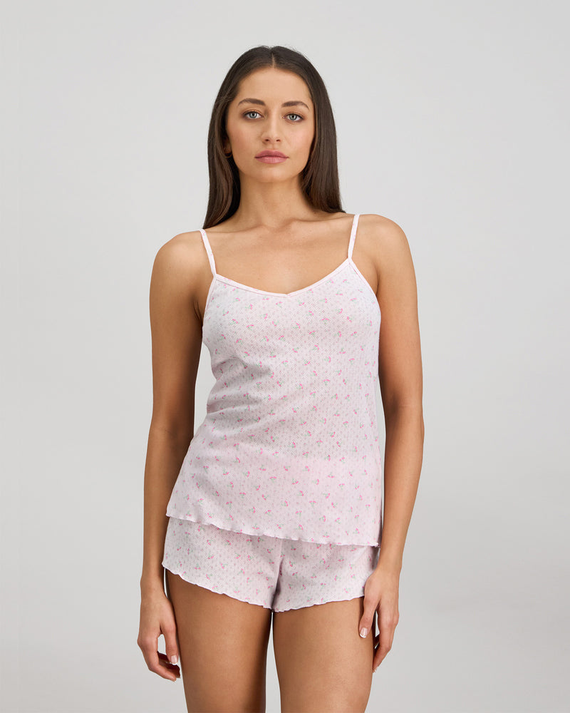 Model wears Smoothie Cami & Short Set in FESTIVAL BLOOM. On body front view