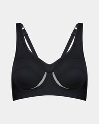 Bendon Sports Underwire Bra in BLACK. Flat lay front view
