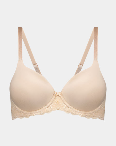 Want To Wear Lace Contour Bra in LATTE. Flat lay front view