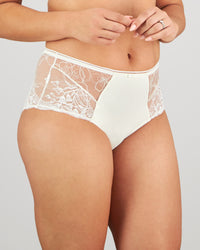 Model wears Dreamscape Full Brief in EGRET. On body side view