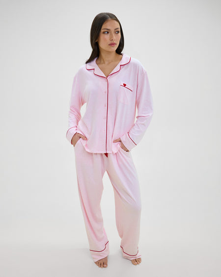 Dolce Long Pj in PINK MARLE. Feature shot