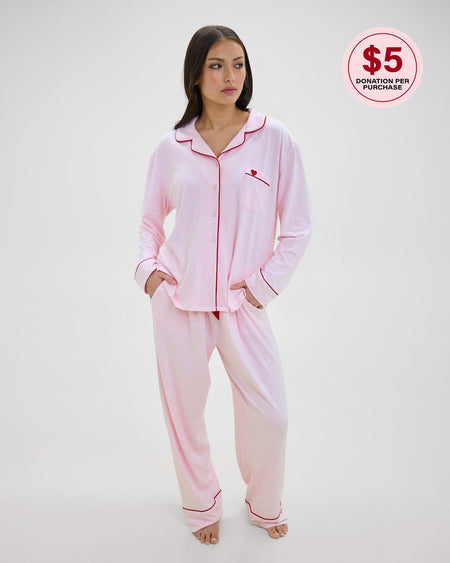 Dolce Long Pj in PINK MARLE. Feature shot