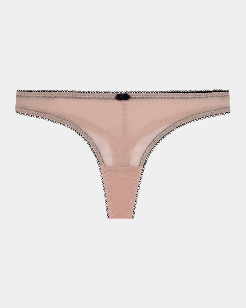 Meshin' Around Thong in EVENING SAND/BLACK. Flat lay front view