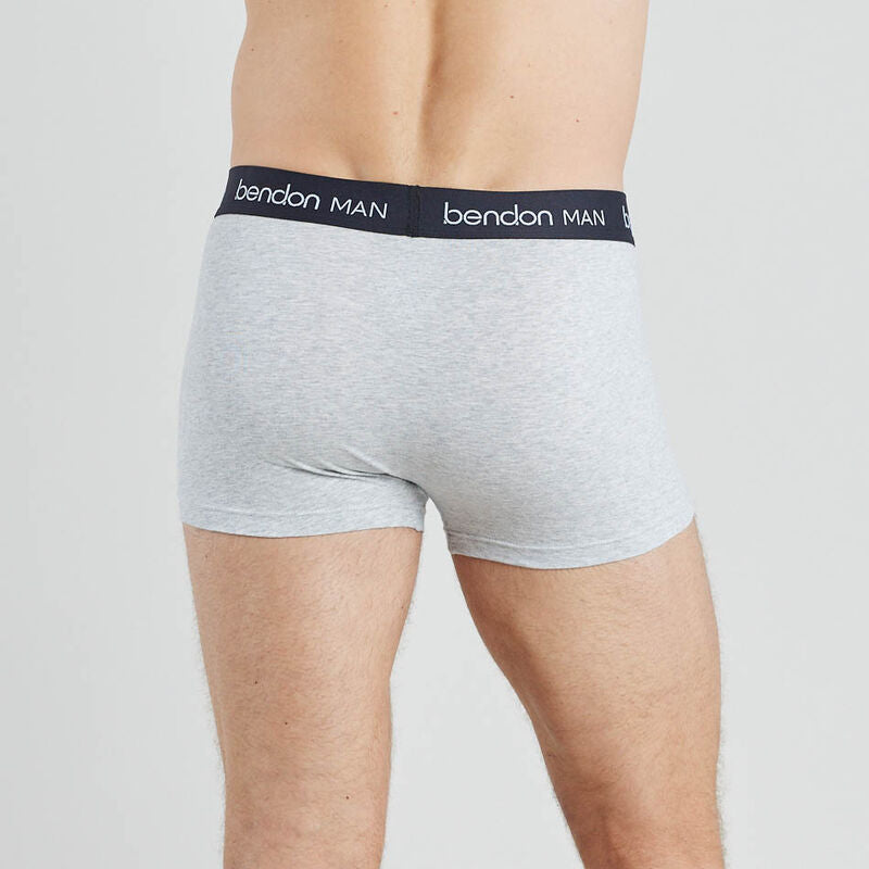Model wears Organic Cotton Mens Trunk in LIGHT GREY MARL. On body back view