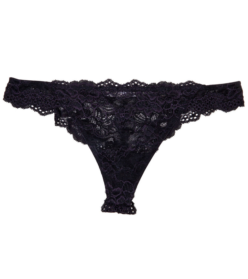 My Fit Lace Thong in BLACK. Flat lay front view