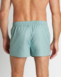 Model wears Classic Woven Boxer in AQUIFER. On body back view