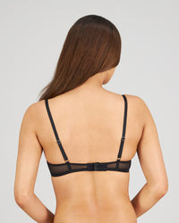 Model wears Romilly Underwire Bra in BLACK. On body back view