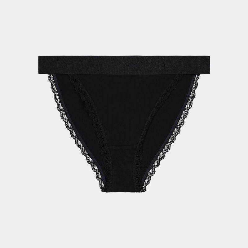 Cotton Logo Tanga in BLACK. Flat lay front view