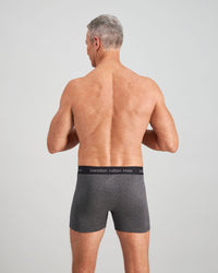 Model wears Cotton Classics Mens Trunk in GREY MARL. On body back view