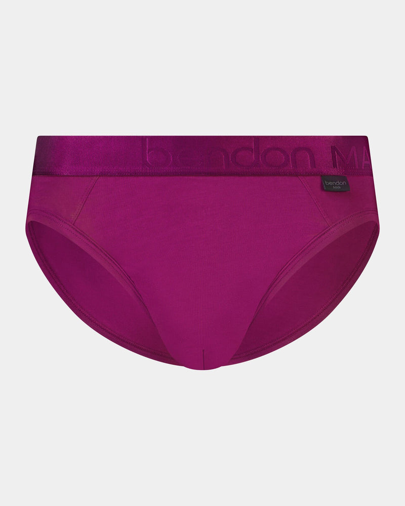 Bamboo Mens Brief in MAGENTA PURPLE. Flat lay front view