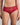 Model wears My Fit Lace Brazilian in JESTER RED. On body front view