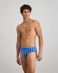 Cotton Stretch Mens Brief in SURF THE WEB STRIPE. Flat lay back view