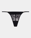 Lace Impact Thong in BLACK. Flat lay front view