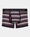 Bold Stripe Mens Trunk in BLACK/PLUM STRIPE. Flat lay front view