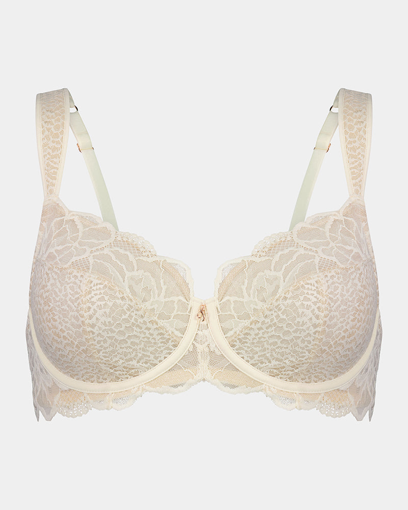 Midnight Express Underwire Bra in EGRET. Flat lay front view